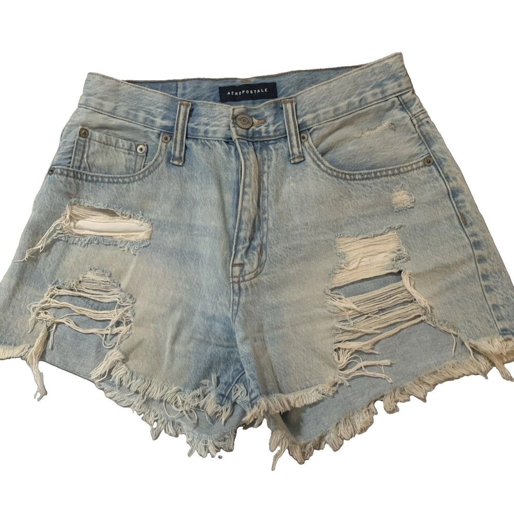 Aéropostale Women's Light Wash Distressed Cut Off Denim Shorts Mid Rise size 4